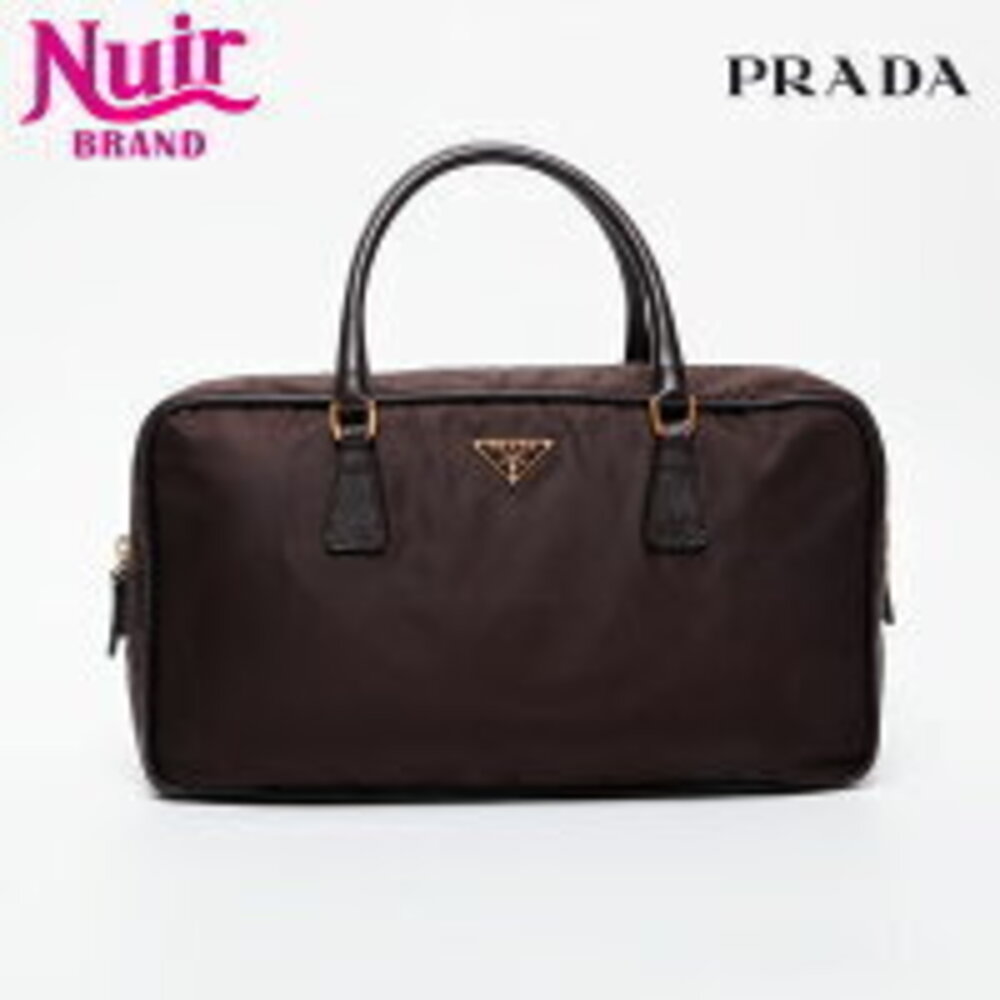 Prada Triangle Logo Boston Handbag Brown